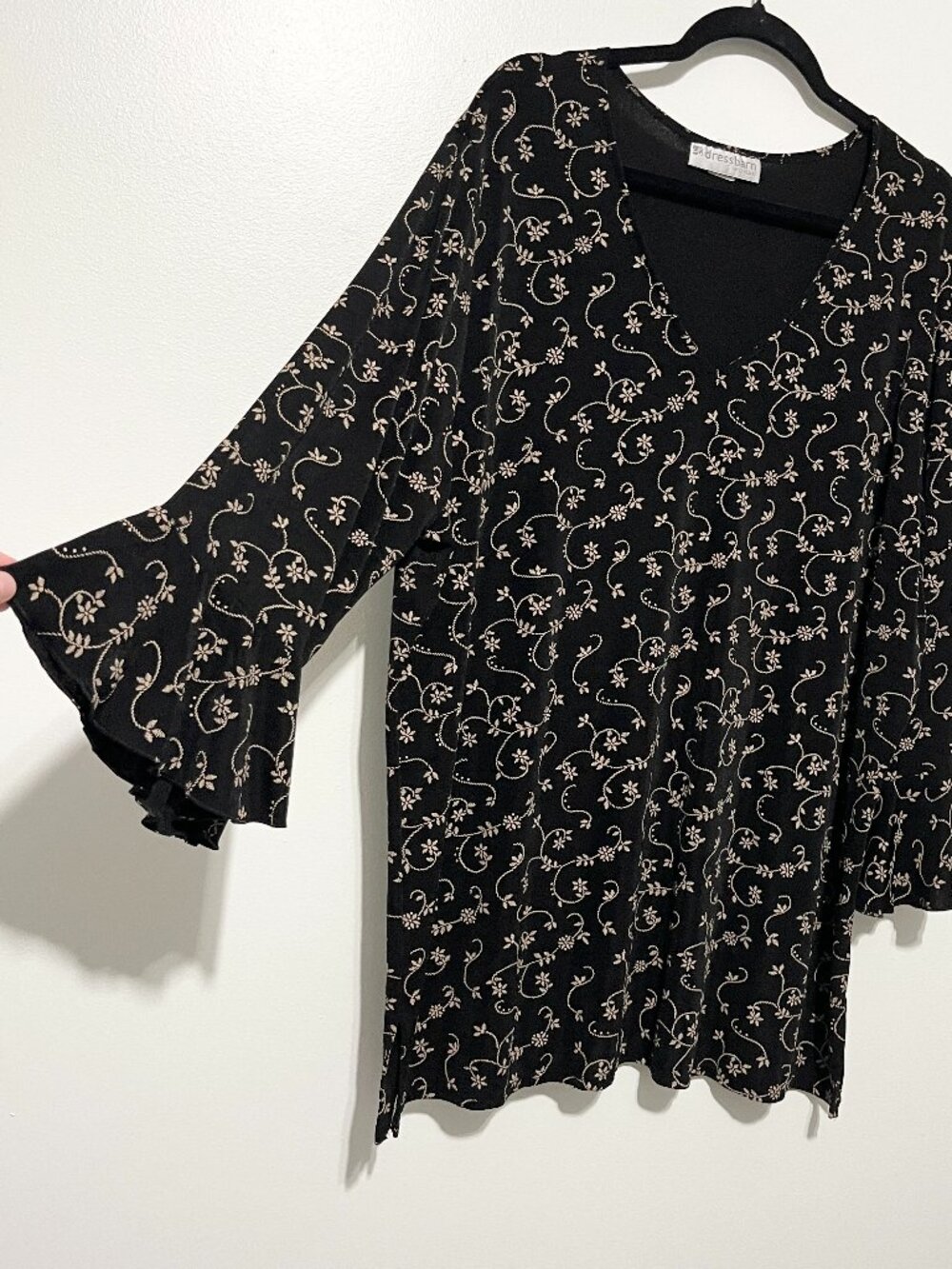Womens Slinky Knit 3/4 Flare Sleeve Dark Floral Tunic 3X Stretch Fall Whimsigoth
